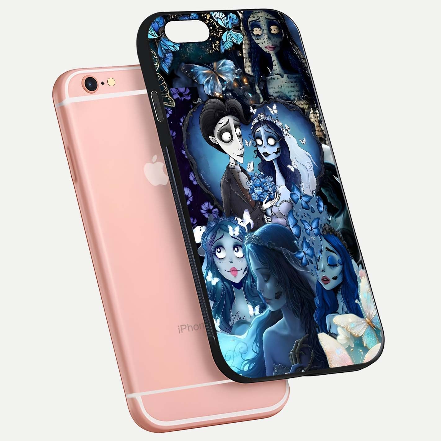 Butterfly Ghost Soul Glass Case for iPhone 6 Plus floating mockup showcasing spirit-like butterfly detail and gloss