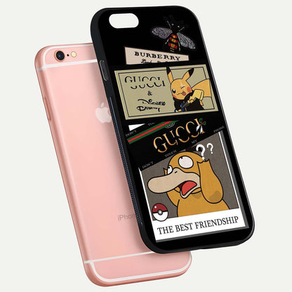 Cartoon Brand Play Mashup Glass Case for iPhone 6 Plus floating dual-view mockup showing gloss surface and vivid reflection