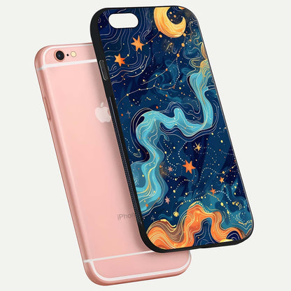 Celestial Dream Flow Glass Case for iPhone 6 Plus floating mockup displaying gloss shimmer and artistic composition