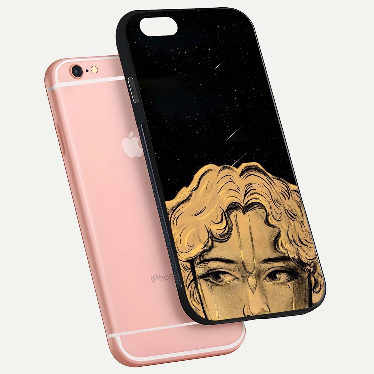 Celestial God’s Plan Glass Case for iPhone 6 Plus floating dual-view mockup displaying gloss surface and vivid print