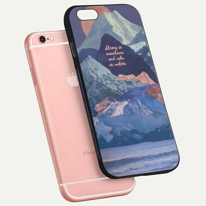 Celestial Mountain Calm Glass Case for iPhone 6 Plus floating mockup showing glow depth and polished edges