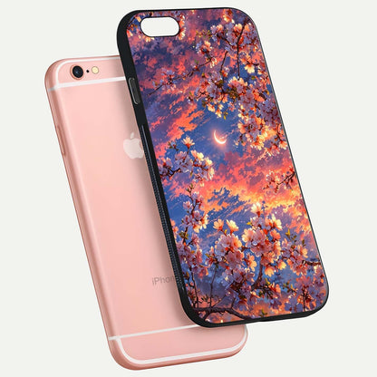 Celestial Sakura Sunset Glass Case for iPhone 6 Plus floating mockup capturing sunset hue and smooth gloss