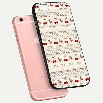 Cherry Bloom Charm Glass Case for iPhone 6 Plus floating mockup showing bloom texture and polished gloss