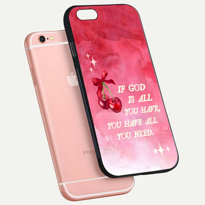 Cherry Quote Glass Case for iPhone 6 Plus floating mockup capturing shine texture and clear typography