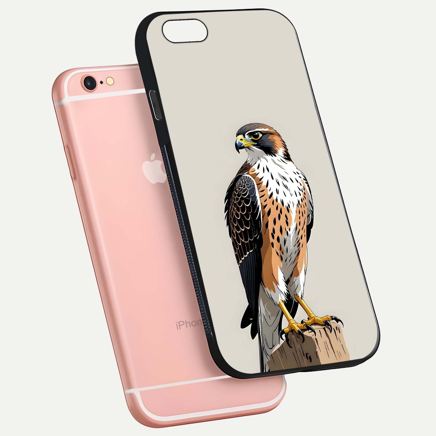 Clever Eagle Glass Case for iPhone 6 Plus floating mockup displaying sharp gloss and art contrast