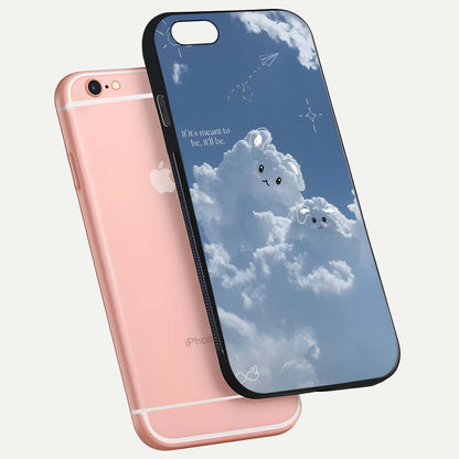 Cloud Bunny Dreams Glass Case for iPhone 6 Plus floating mockup showing soft gradient and gloss reflection
