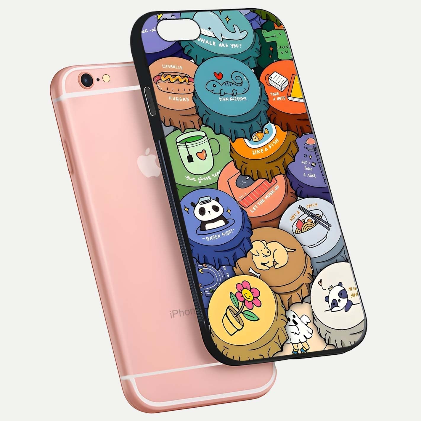 Coins Patterns Glass Case for iPhone 6 Plus floating mockup showing reflection depth and smooth tone