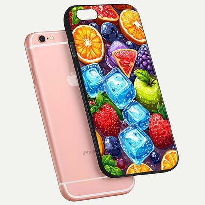 Colorful Fruits with Ice Glass Case for iPhone 6 Plus floating mockup showing bright shine and crystal clarity