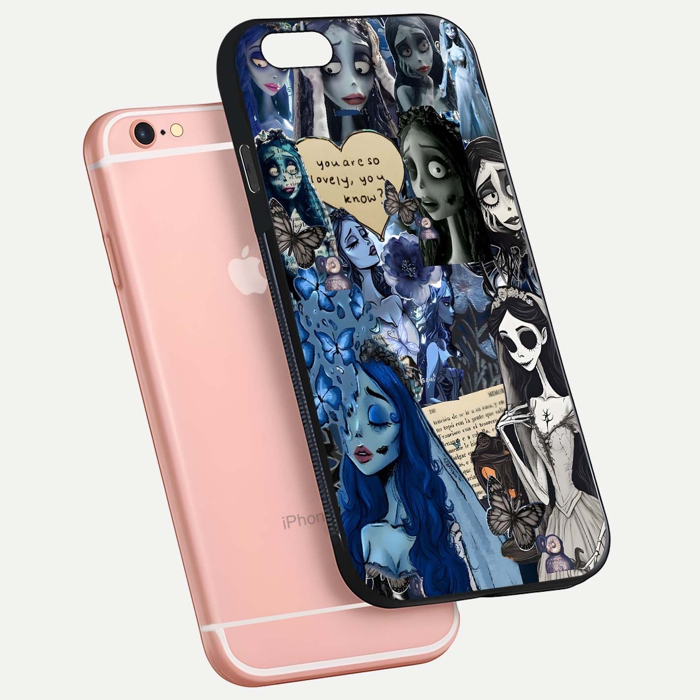 Corpse Bride Posters Glass Case for iPhone 6 Plus floating mockup showing shine texture and clear design