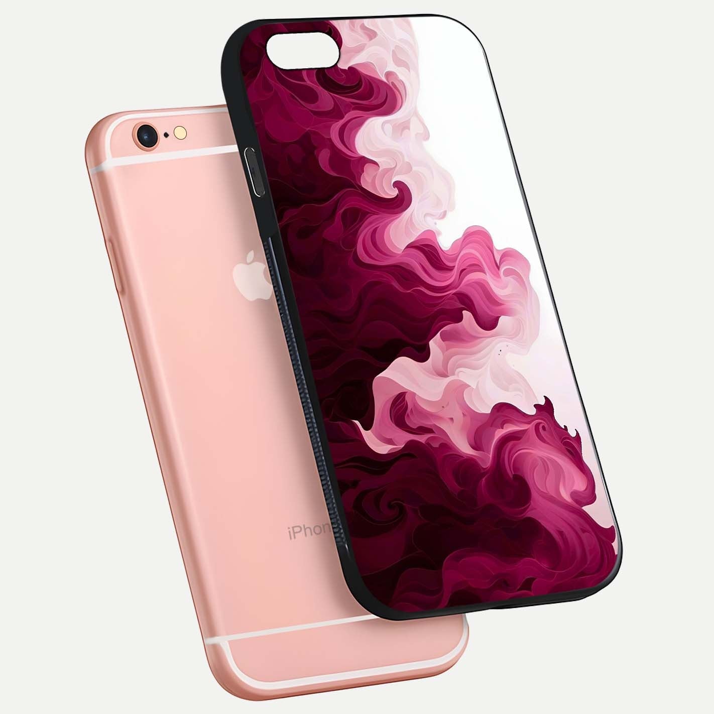 Crimson Wave Flow Glass Case for iPhone 6 Plus floating mockup showing gloss shine and smooth edge