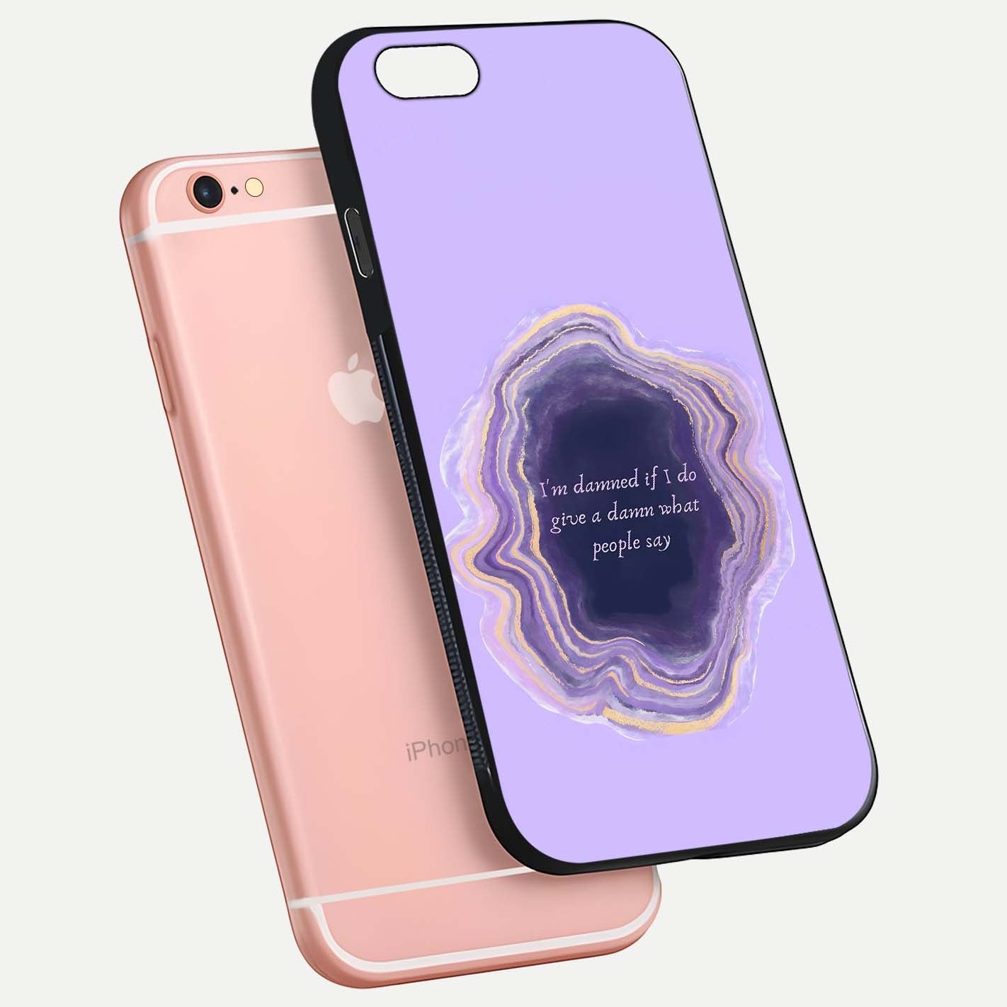 Damned People Quote Glass Case for iPhone 6 Plus floating mockup showing gloss reflection and text balance