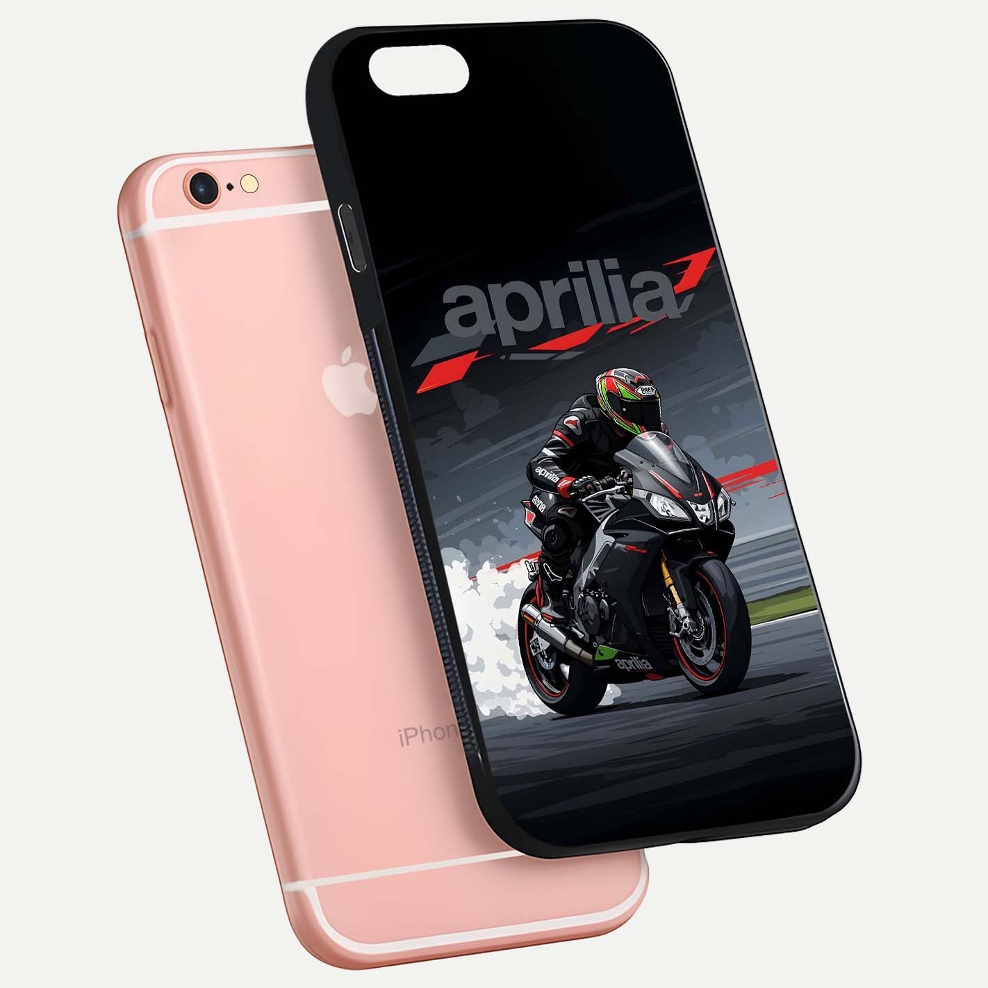 Dark Aprilla Glass Case for iPhone 6 Plus floating mockup showing glossy contrast and texture clarity