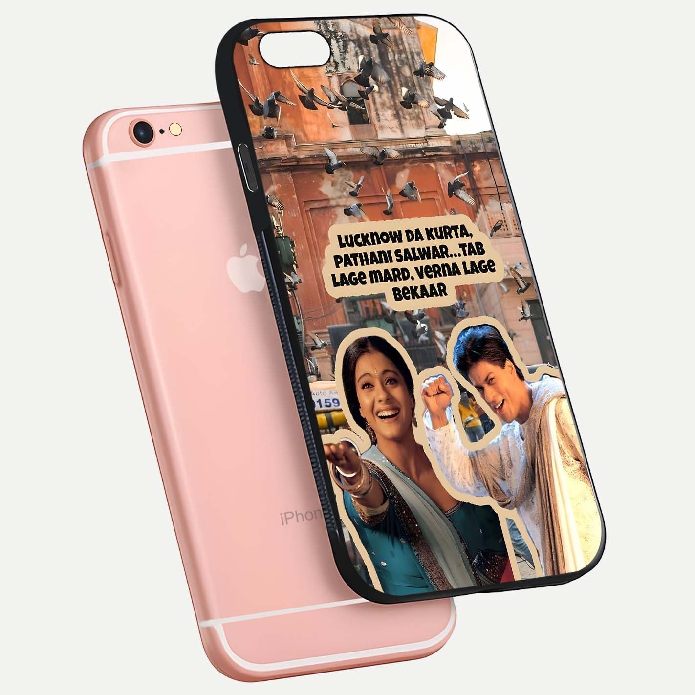 Desi Retro Vibes Glass Case for iPhone 6 Plus floating mockup showing shine polish and vivid tones