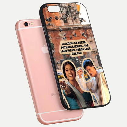 Desi Retro Vibes Glass Case for iPhone 6 Plus floating mockup showing shine polish and vivid tones