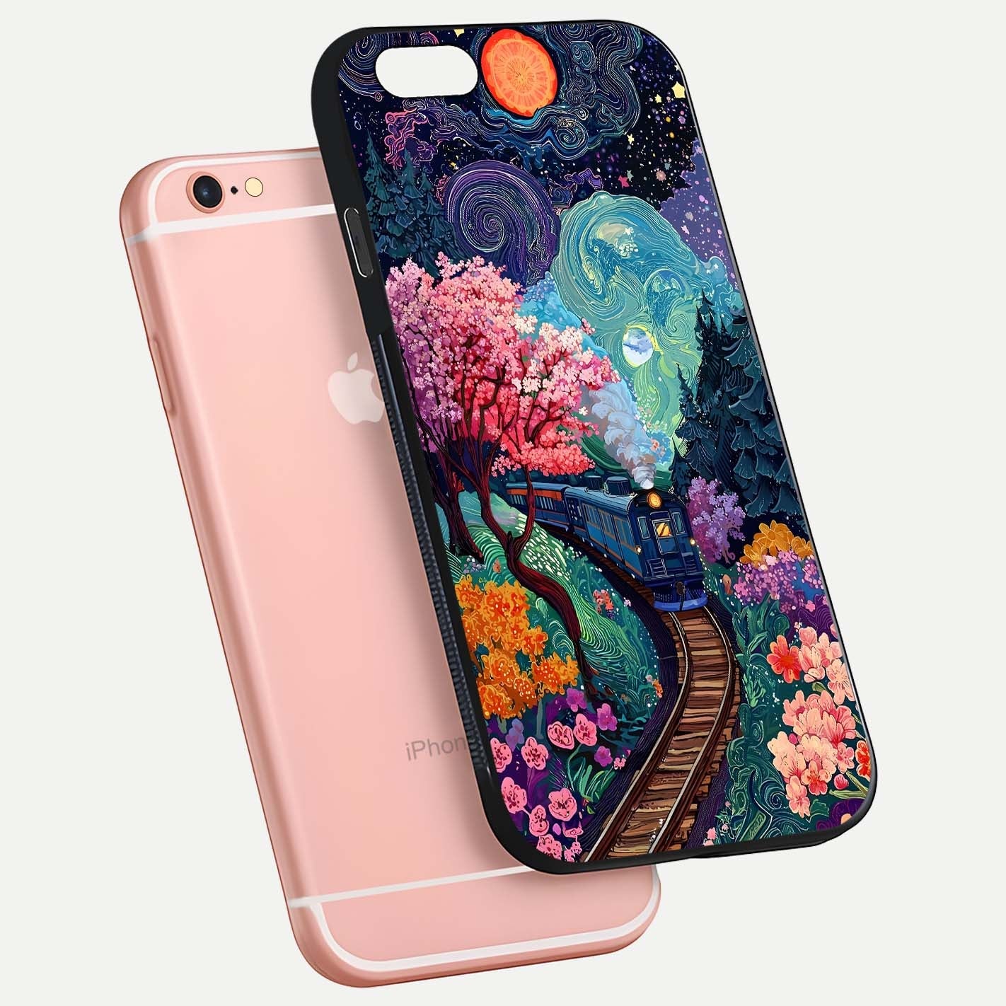 Digital Art Glass Case for iPhone 6 Plus floating mockup showing HD gloss and smooth reflection