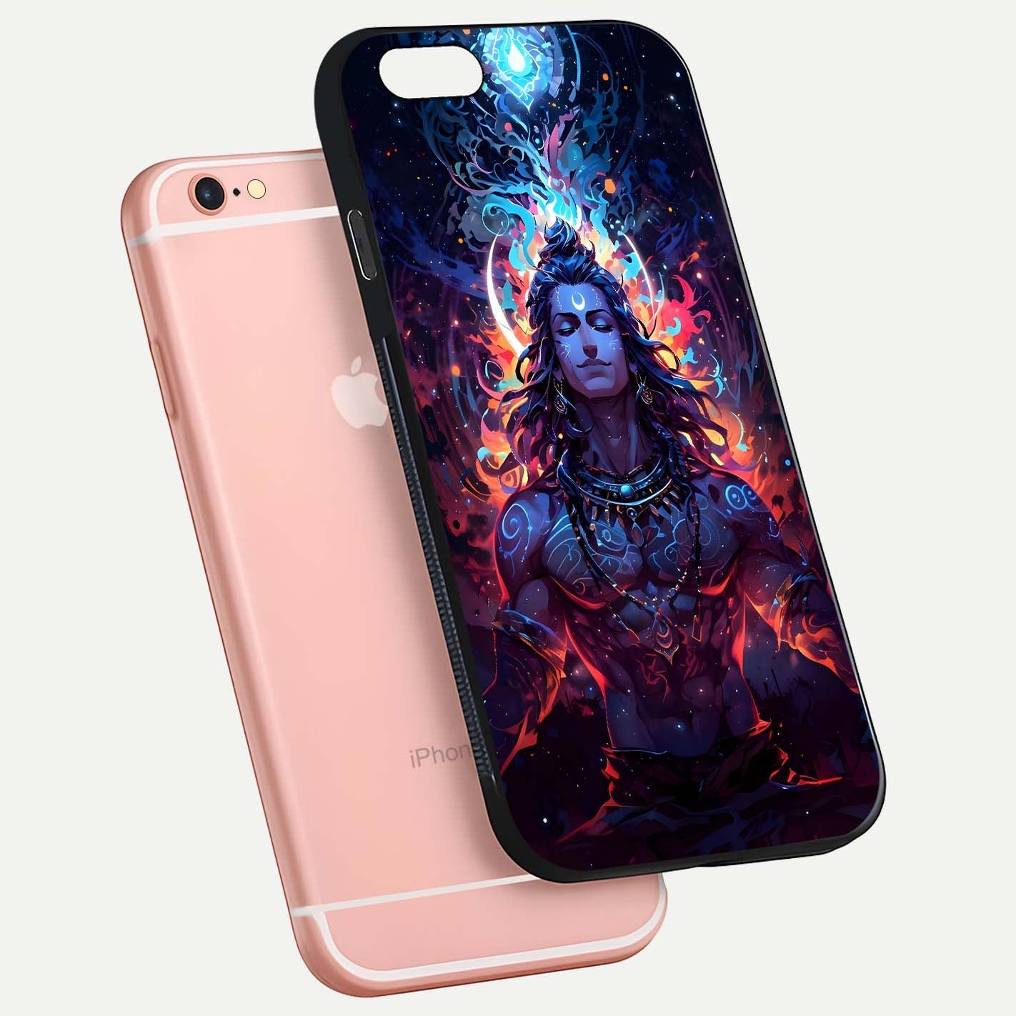Divine Fire Shiv Glass Case for iPhone 6 Plus floating mockup showing glow texture and gloss finish