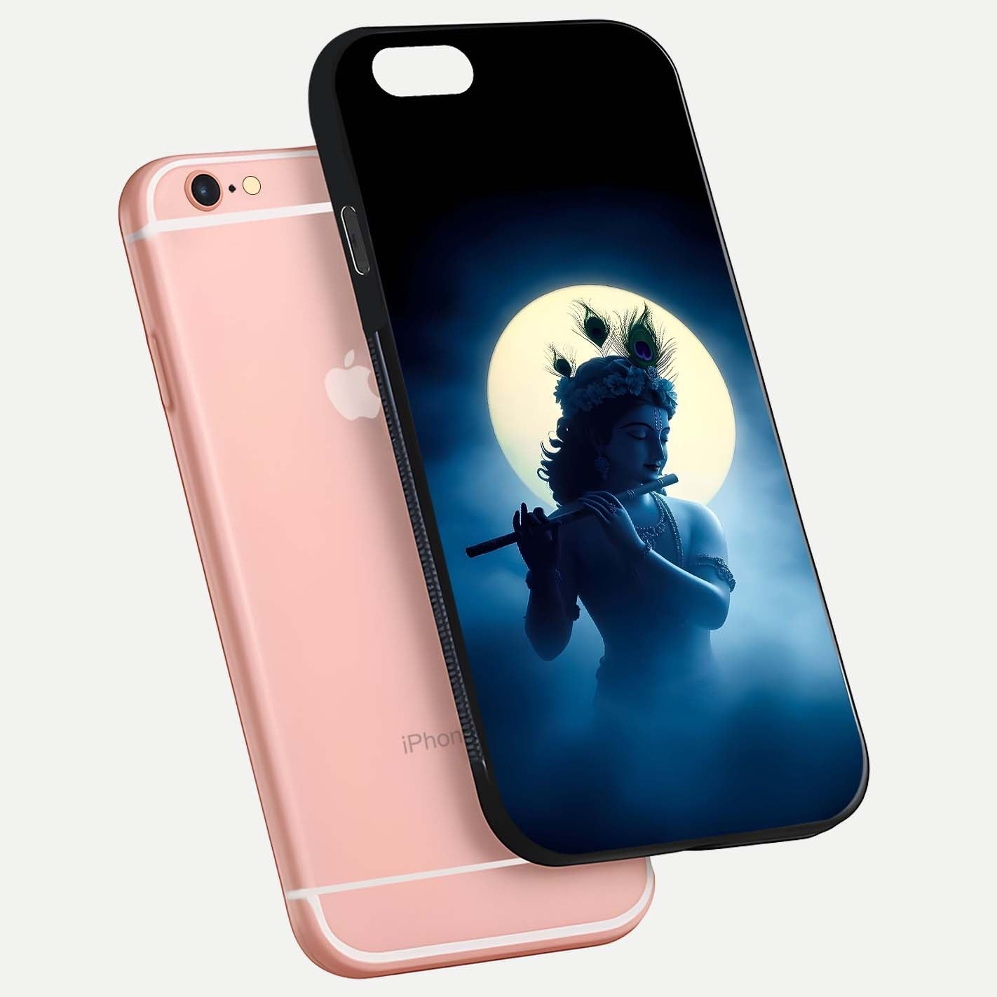 Divine Moon Flute Glass Case for iPhone 6 Plus floating mockup showing HD gloss and luminous texture