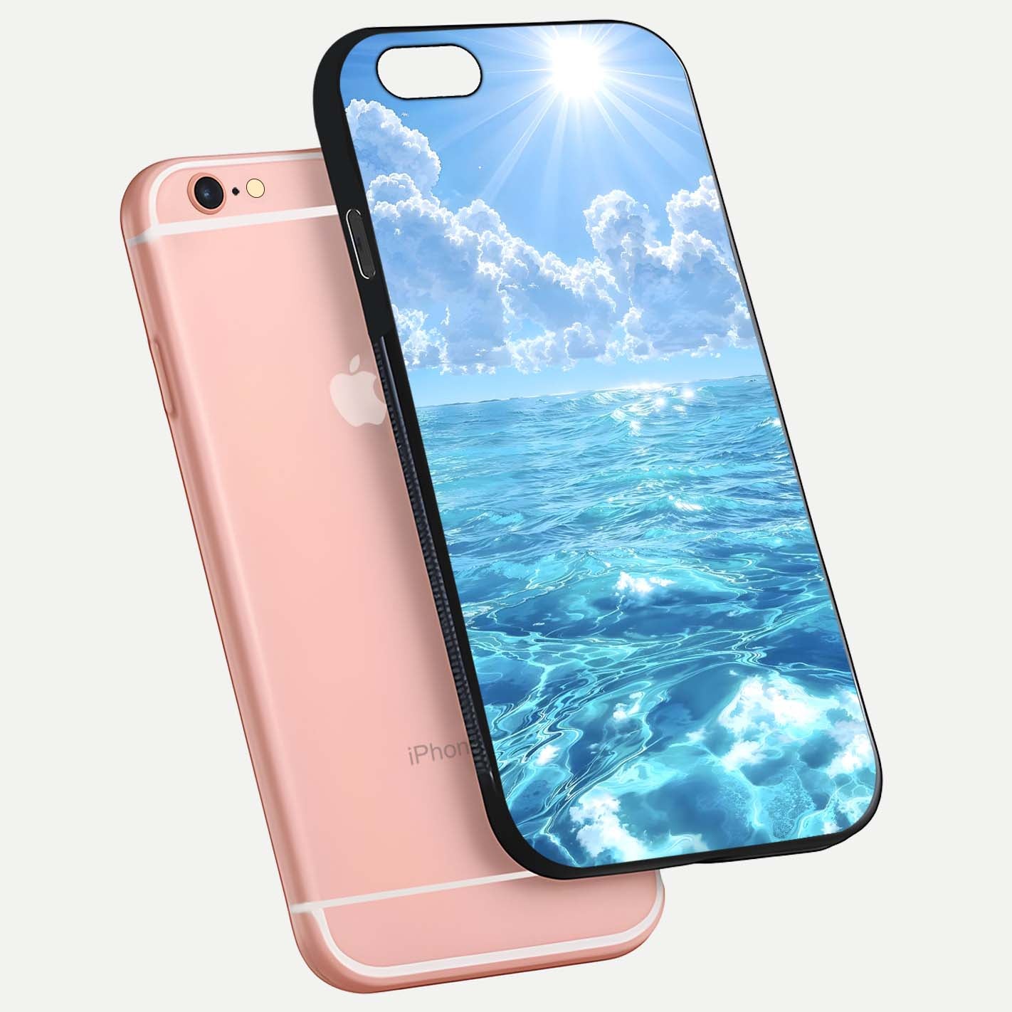 Endless Ocean Horizon Glass Case for iPhone 6 Plus floating mockup showing HD gloss and tranquil color