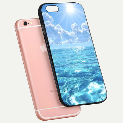 Endless Ocean Horizon Glass Case for iPhone 6 Plus floating mockup showing HD gloss and tranquil color