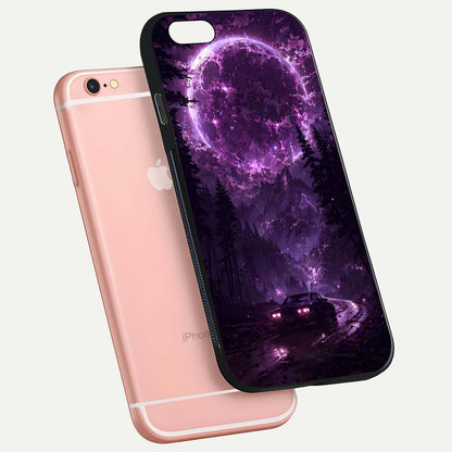 Eternal Cosmic Drive Glass Case for iPhone 6 Plus floating mockup showing glossy polish and vivid glow