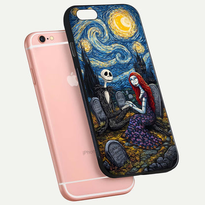 Eternal Night Love Glass Case for iPhone 6 Plus floating mockup showing gloss brightness and romantic vibe