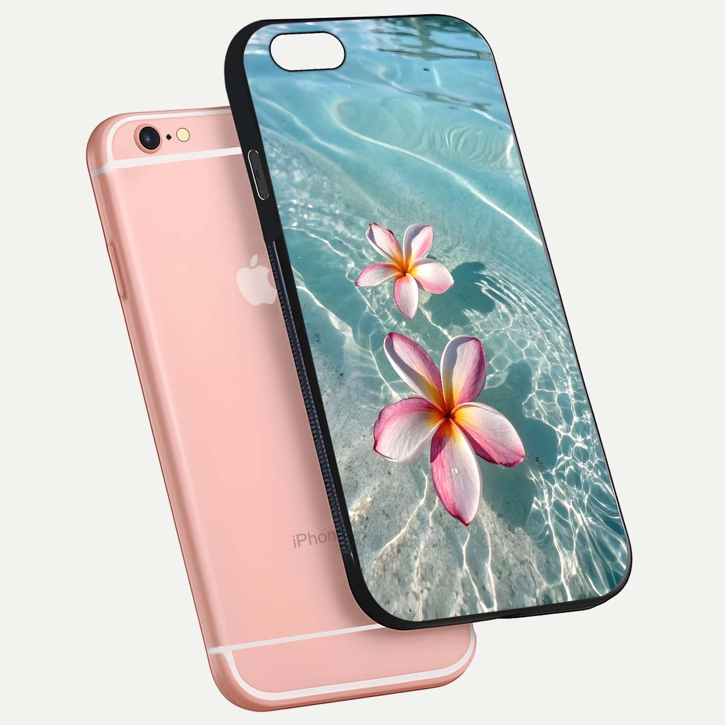 Floating Bloom Bliss Glass Case for iPhone 6 Plus floating mockup showing HD gloss shine and floral texture