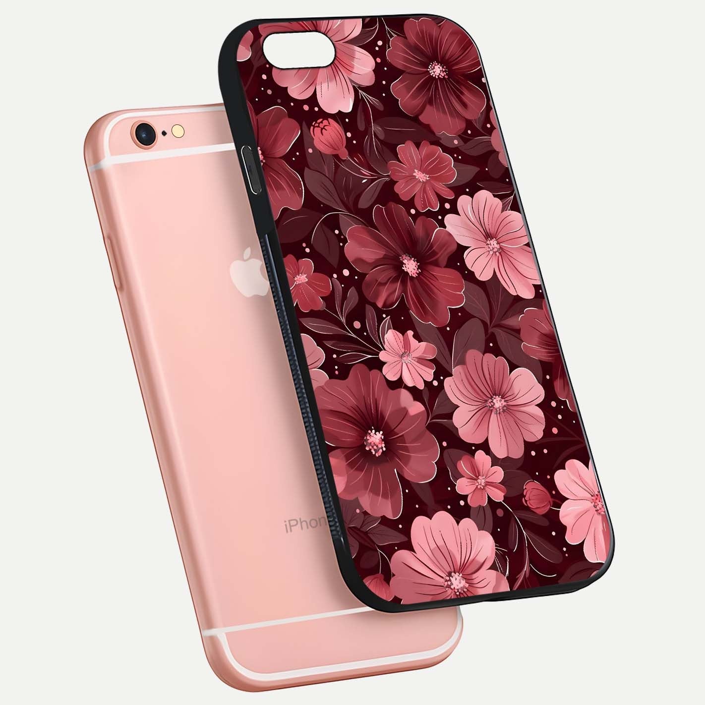 Flower Blush Bloom Glass Case for iPhone 6 Plus floating mockup showing shine polish and elegant look