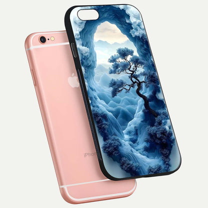 Frozen Serenity Gate Glass Case for iPhone 6 Plus floating mockup showing glossy depth and crystal glow