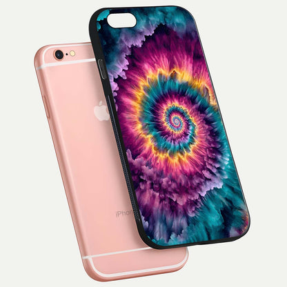 Galactic Spiral Burst Glass Case for iPhone 6 Plus floating dual-view mockup displaying light trails and smooth gloss shine
