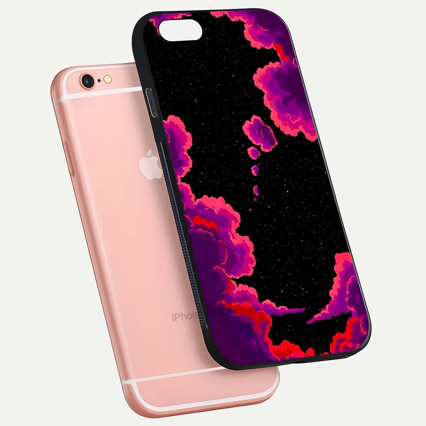 Galaxy Dream Frame Glass Case for iPhone 6 Plus floating dual-view mockup showing vibrant gloss and space-themed tones