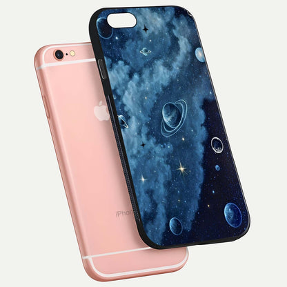 Galaxy Dream Space Glass Case for iPhone 6 Plus floating dual-view mockup showing glossy finish and celestial depth