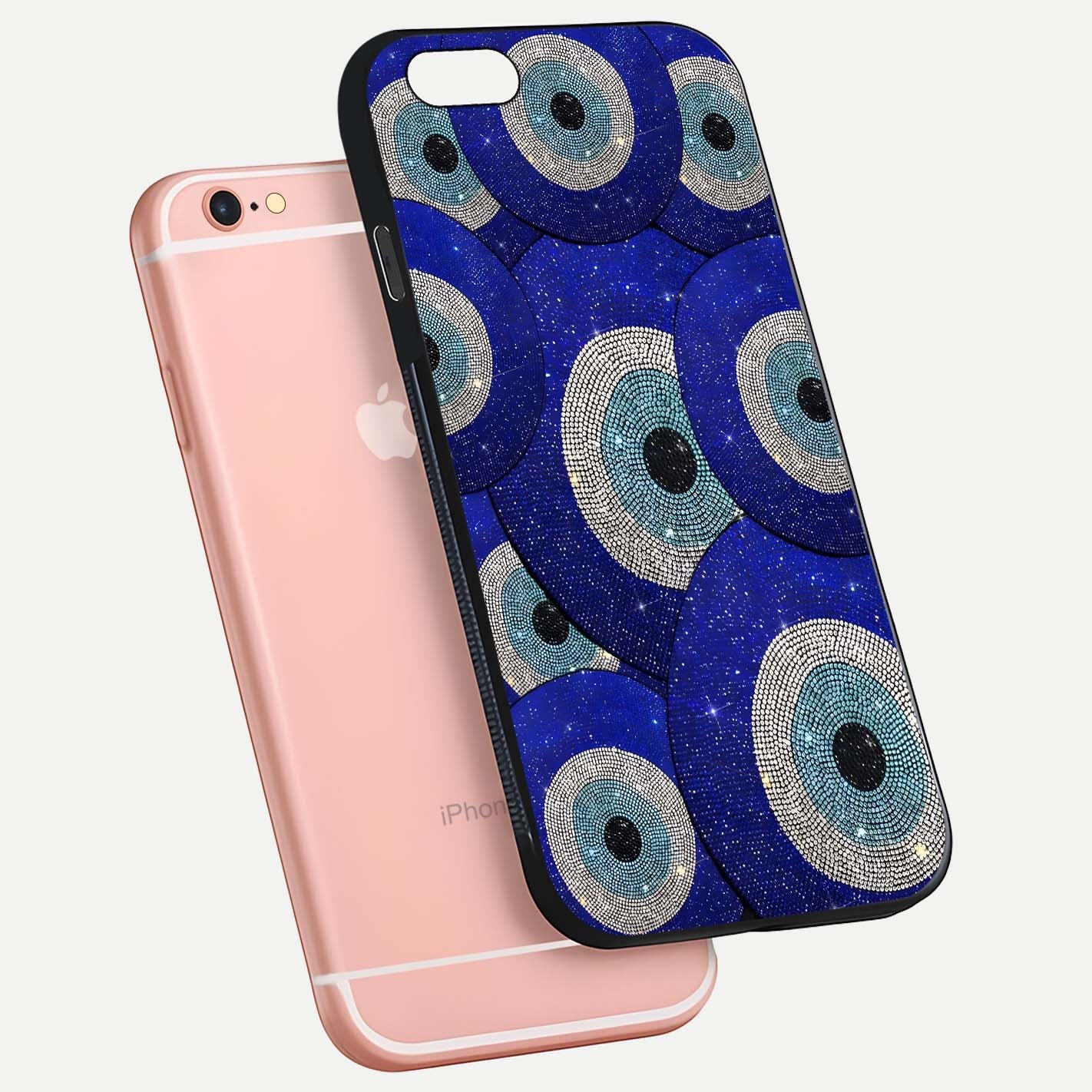 Galaxy Eye Flow Glass Case for iPhone 6 Plus floating dual-view mockup showing gloss polish and glowing tones
