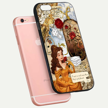 Golden Dream Belle Glass Case for iPhone 6 Plus floating dual-view mockup highlighting gloss texture and elegant shimmer