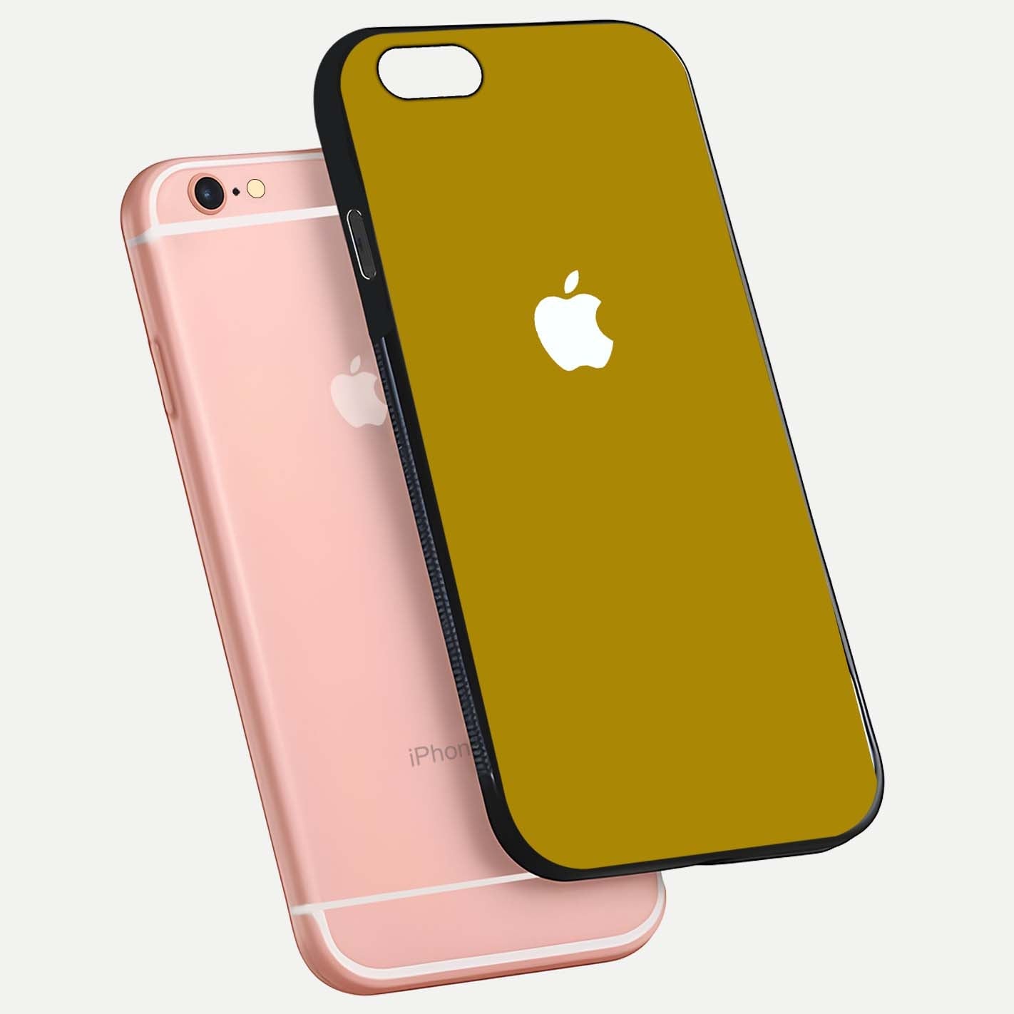 Golden Luxe Aura Glass Case for iPhone 6 Plus floating dual-view mockup showing glossy texture and elegant gold gradient