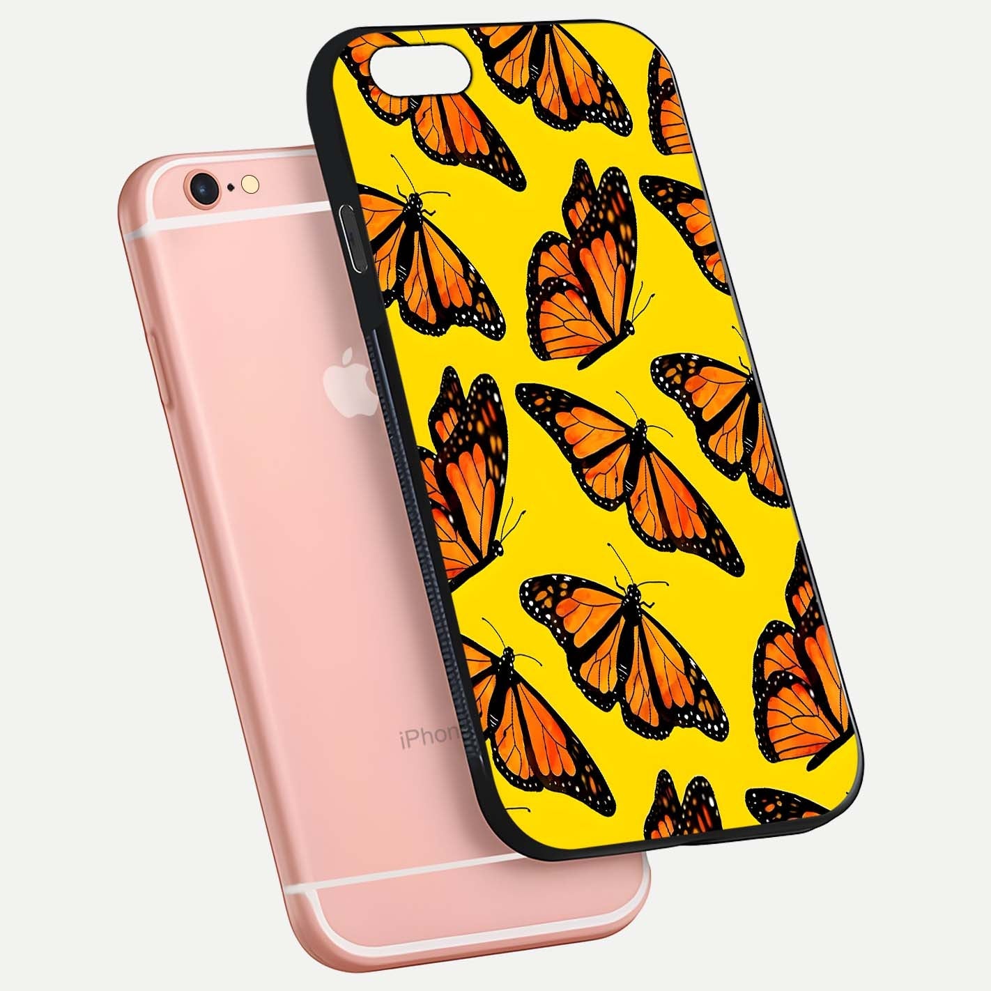 Golden Wing Flight Glass Case for iPhone 6 Plus floating dual-view mockup showing gloss reflection and luxury tone