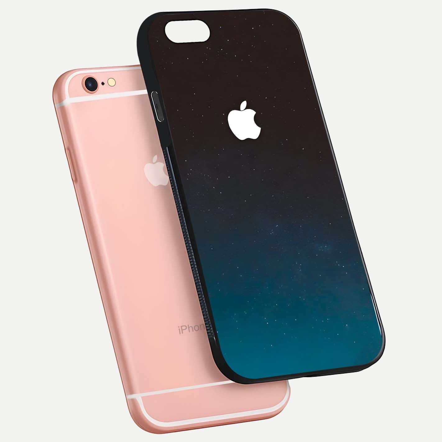 Green Emerald Apple Logo Glass Case for iPhone 6 Plus floating dual-view mockup showing glossy shine and premium color tone