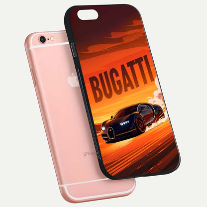 Inferno Bugatti Storm Glass Case for iPhone 6 Plus floating dual-view mockup showing gloss surface and racing energy