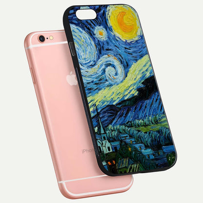 Inspired Van Gogh Art Glass Case for iPhone 6 Plus floating dual-view mockup showing gloss depth and artistic reflection