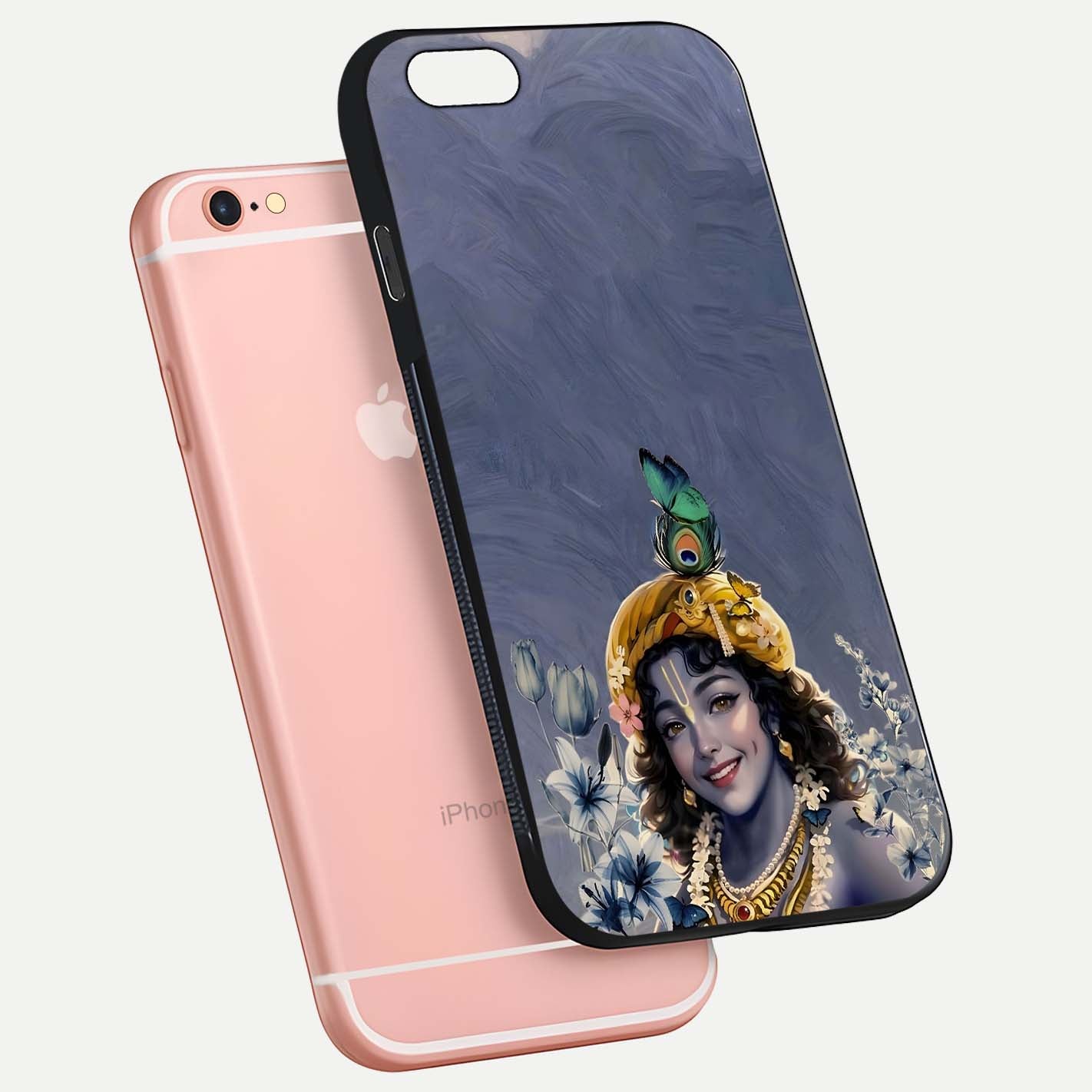 Lord Krishna Glass Case for iPhone 6 Plus floating dual-view showing glossy shine and divine artistic pattern