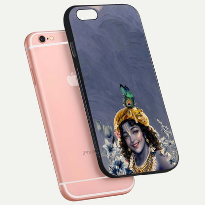 Lord Krishna Glass Case for iPhone 6 Plus floating dual-view showing glossy shine and divine artistic pattern
