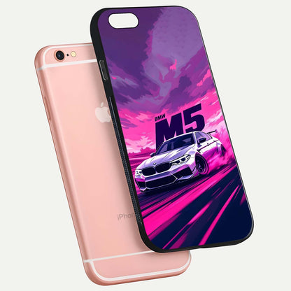 MS Neon Car Glass Case for iPhone 6 Plus floating dual-view mockup showing HD gloss and electric color tones