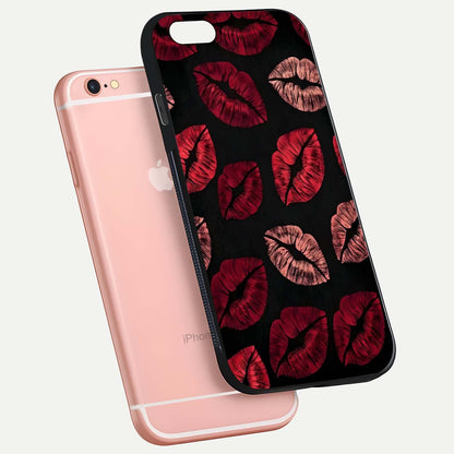 Midnight Kiss Love Glass Case for iPhone 6 Plus floating dual-view mockup showing HD gloss and elegant edge design