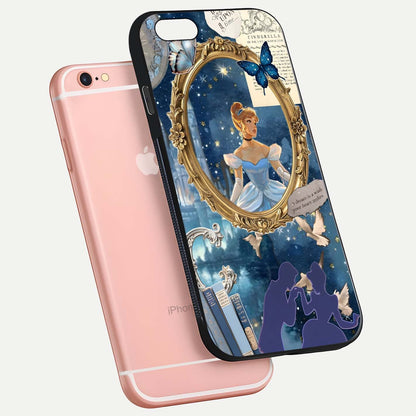 Midnight Queen Glass Case for iPhone 6 Plus floating dual-view mockup showing HD glass shine and luxury art