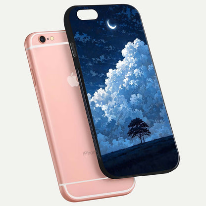 Midnight Sky Serenity Glass Case for iPhone 6 Plus floating dual-view mockup showing HD gloss and night shine