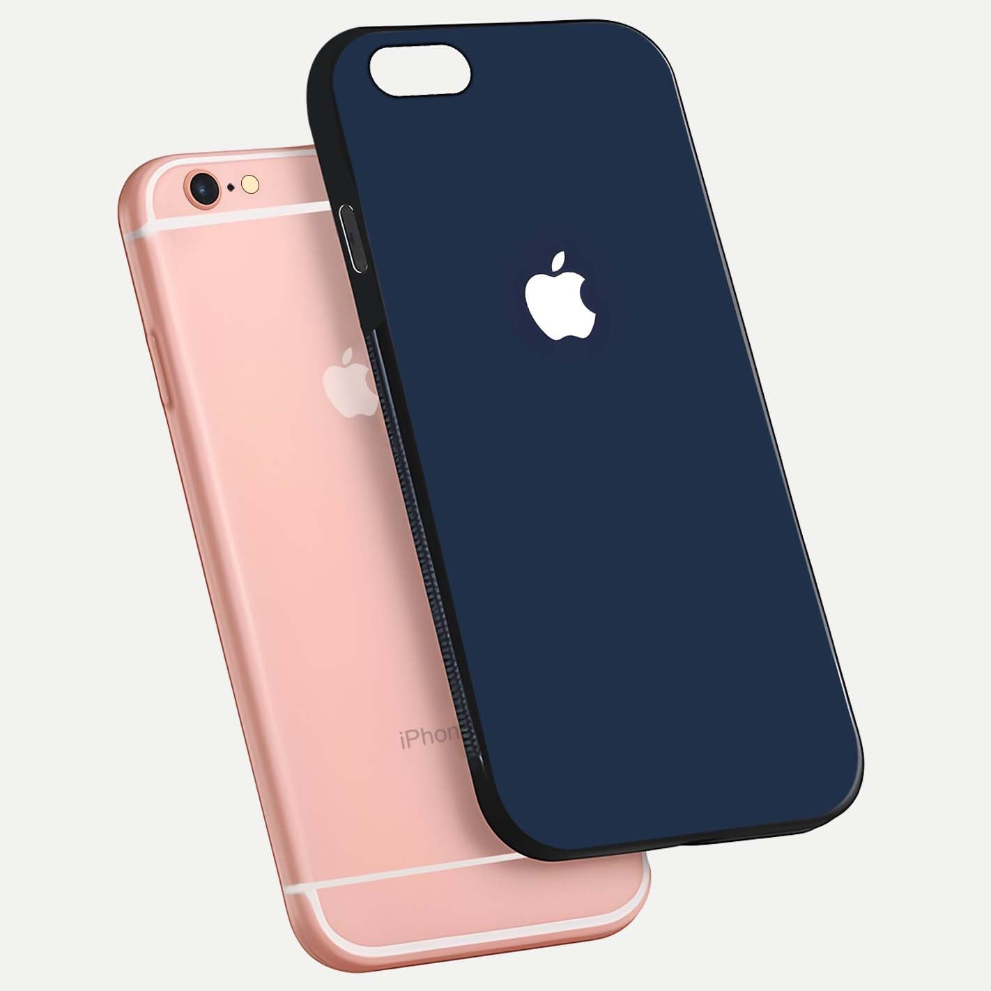 Minimal Apple Night Glass Case for iPhone 6 Plus floating dual-view mockup showing HD shine and minimal style