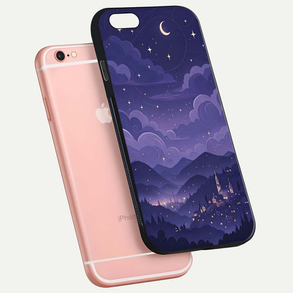 Minimal Night View Glass Case for iPhone 6 Plus floating dual-view mockup showing HD gloss and clean lines