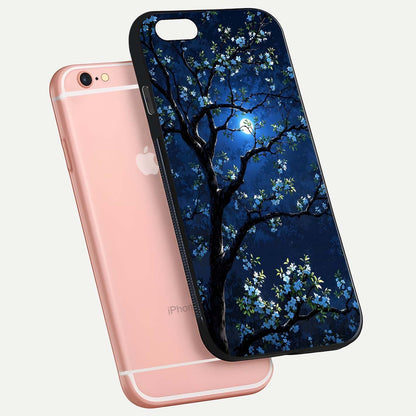 Mystic Floral Night Glass Case for iPhone 6 Plus floating dual-view mockup displaying shine and rich color depth