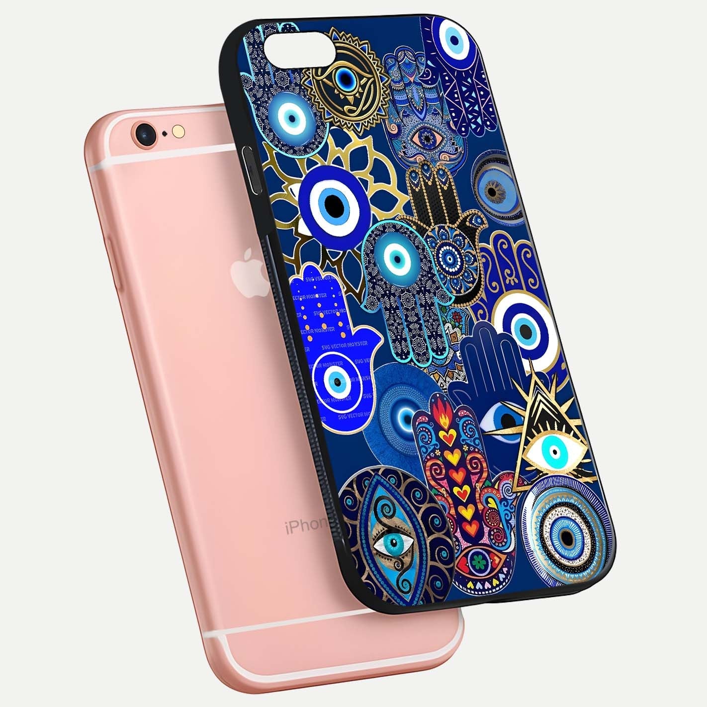 Mystic Palm Guard Glass Case for iPhone 6 Plus floating dual-view mockup showing HD reflection and vivid tone