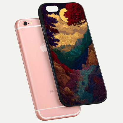 Mystic Valley Light Glass Case for iPhone 6 Plus floating dual-view mockup showing HD gloss and light blend