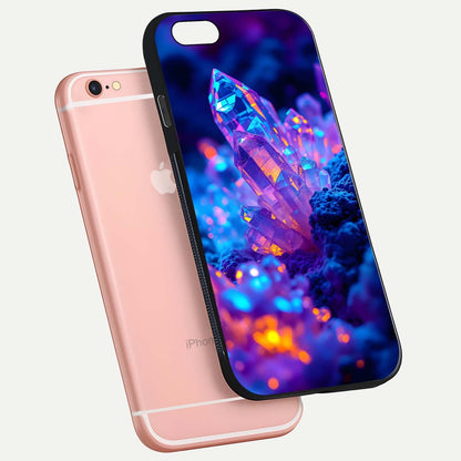 Neon Aura Shards Glass Case for iPhone 6 Plus floating dual-view mockup showing HD shine and shard texture